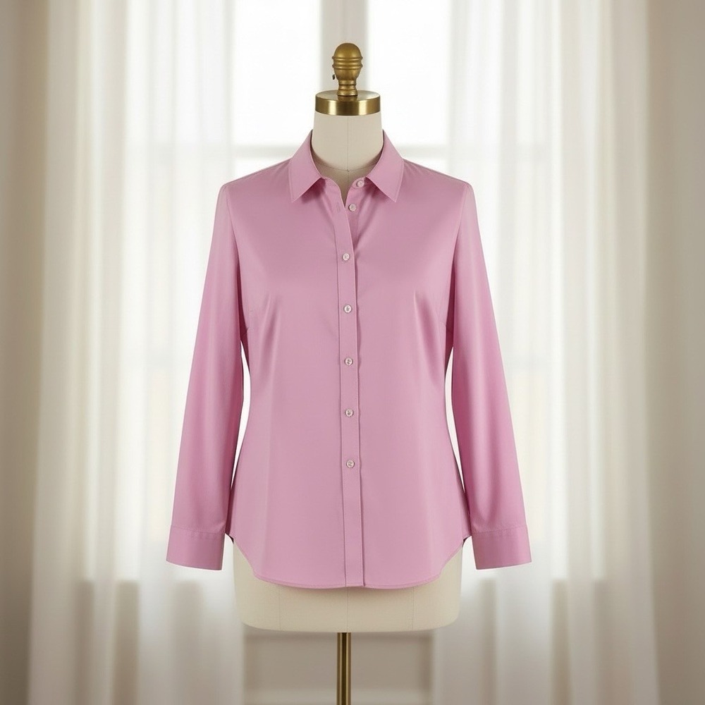 Talbots Plus 22W Blouse Non Iron Pink Button Up Shirt Preppy Classic Long Sleeve